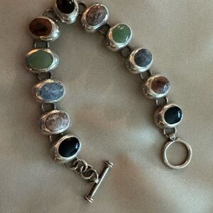 Silpada Multistone Sterling Toggle Bracelet with Green, Black and Brown Stones.